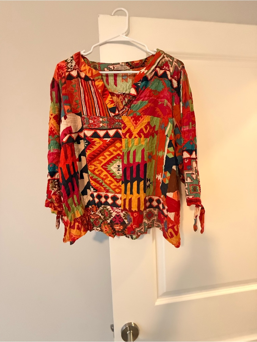 ✨ Christian Siriano Geometric Patchwork Ikat V-Neck Boho Blouse Plus Size 3X ❤️ - Picture 4 of 9